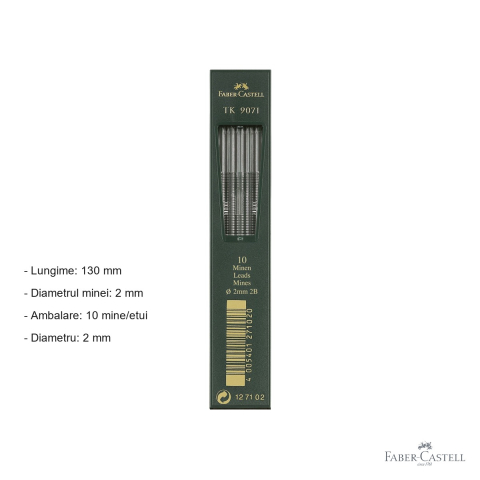 Mine creion mecanic Faber-Castell TK, grafit 2B, 2 mm, set 10 bucati, pentru desen tehnic si artistic [1]