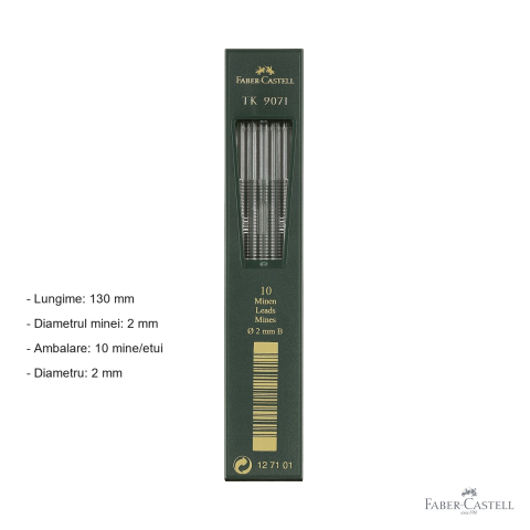 Mine creion mecanic Faber-Castell TK, grafit 2mm duritate B, set 10 bucati pentru desen tehnic [1]