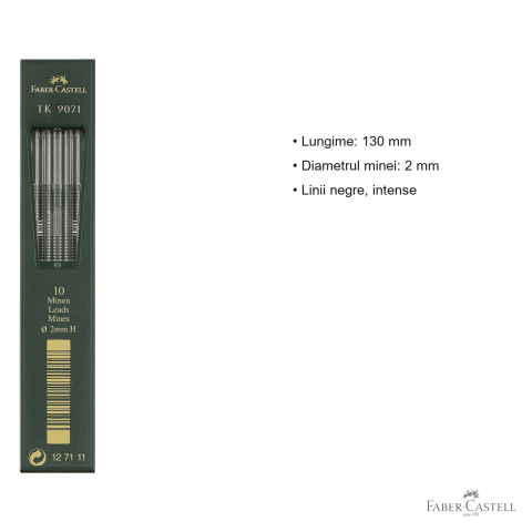 Mine creion mecanic Faber-Castell TK, grafit 2mm duritate H, 10 bucati, linii negre intense [2]