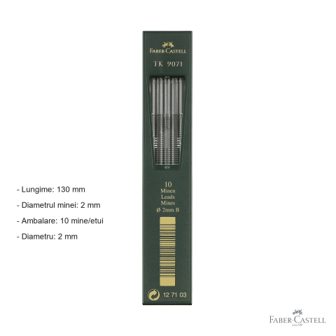Mine creion mecanic Faber-Castell TK, grafit 3B, 2 mm, set 10 bucati, pentru desen tehnic si artistic [1]