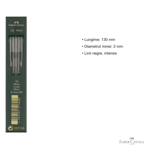 Mine creion mecanic Faber-Castell TK, grafit HB 2mm, 130mm, set 10 bucati, pentru creioane TK 4600/9400/9500 [2]