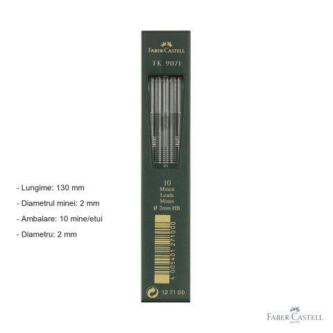 Mine creion mecanic Faber-Castell TK, grafit HB 2mm, 130mm, set 10 bucati, pentru creioane TK 4600/9400/9500 [1]
