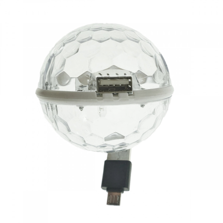 Lampa USB - Mini Glob USB cu Led 4W multicolor RGB, Omega Magic Disco Ball 45233, cu conector microUSB pentru smartphone