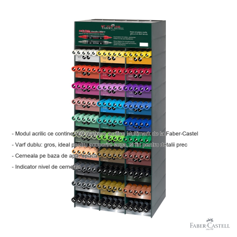 Modul acrilic Faber-Castell Multimark, set 150 markere acrilice cu varf dublu, pentru multiple suprafete [1]
