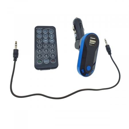 Modulator FM auto, Bluetooth Handsfree, player MP3 de pe suport USB si microSD, incarcare USB, AUX jack 3.5mm, negru cu albastru [2]
