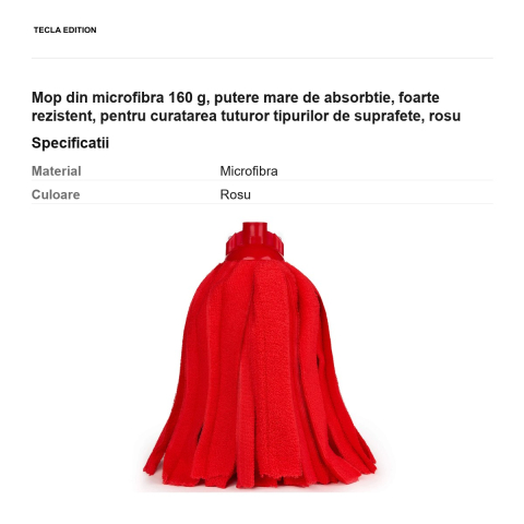 Mop din microfibra 160 g, putere mare de absorbtie, foarte rezistent, pentru curatarea tuturor tipurilor de suprafete, rosu [2]
