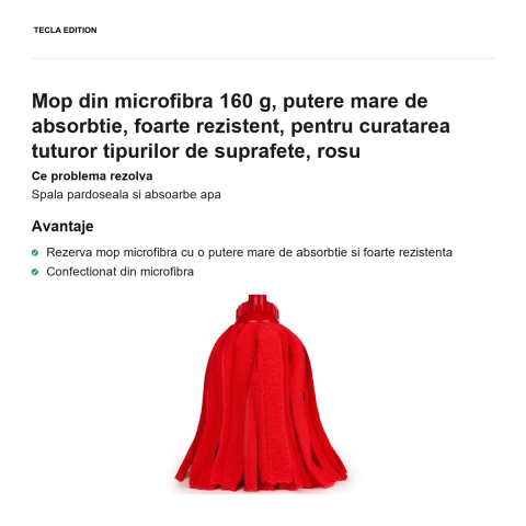Mop din microfibra 160 g, putere mare de absorbtie, foarte rezistent, pentru curatarea tuturor tipurilor de suprafete, rosu [1]