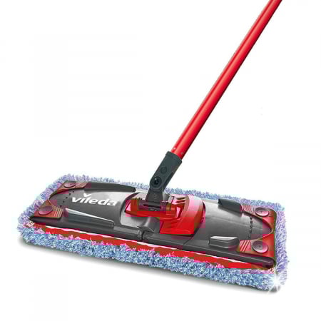Mop-uri cu coada - Mop plat Vileda UltraMax 13979, microfibra si bumbac, cu maner rotativ telescopic