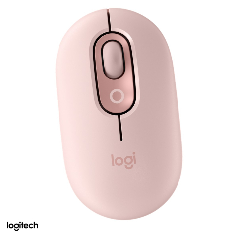 Accesorii IT - Mouse Bluetooth compact Logitech POP Mouse, buton emoji personalizabil, 4 butoane, rotita SmartWheel, clicuri silentioase, Easy-Switch 3 dispozitive, 1 baterie AA, roz, 910-007413