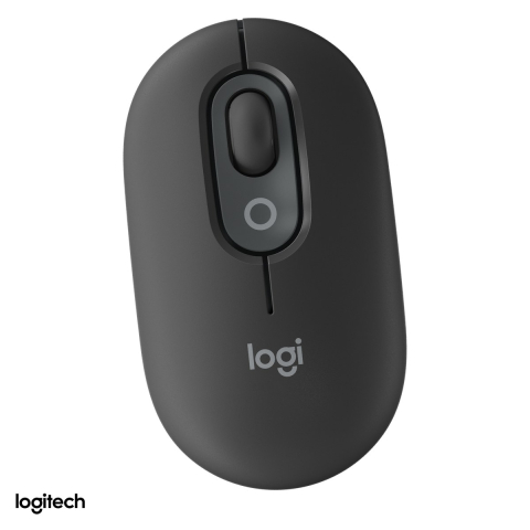 Accesorii IT - Mouse Bluetooth compact Logitech POP Mouse, buton emoji personalizabil, 4 butoane, rotita SmartWheel, clicuri silentioase, Easy-Switch 3 dispozitive, 1 baterie AA, grafit, 910-007412