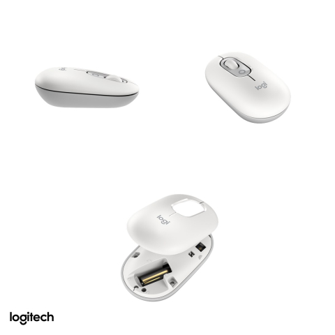Mouse Bluetooth compact Logitech POP Mouse, buton emoji personalizabil, 4 butoane, rotita SmartWheel, clicuri silentioase, Easy-Switch 3 dispozitive, 1 baterie AA, alb-crem, 910-007411 [3]
