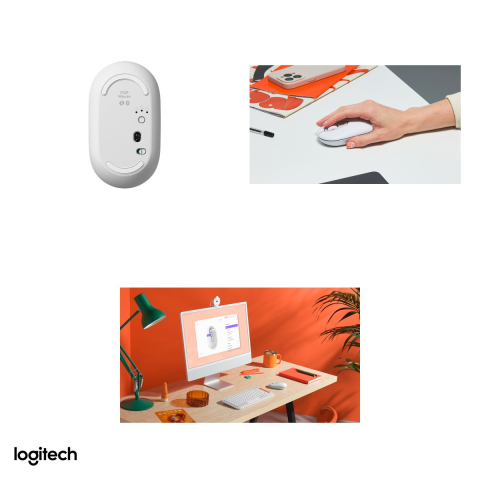 Mouse Bluetooth compact Logitech POP Mouse, buton emoji personalizabil, 4 butoane, rotita SmartWheel, clicuri silentioase, Easy-Switch 3 dispozitive, 1 baterie AA, alb-crem, 910-007411 [4]