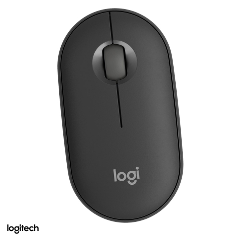 Accesorii IT - Mouse Bluetooth subtire Logitech Pebble Mouse 2 M350s, clicuri silentioase, 3 butoane, Easy-Switch pentru 3 dispozitive, 1 baterie AA, gri grafit, 910-007015