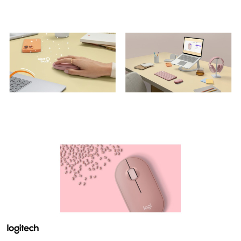 Mouse Bluetooth subtire Logitech Pebble Mouse 2 M350s, clicuri silentioase, senzor optic 400-4000 DPI, 3 butoane, Easy-Switch 3 dispozitive, 1 baterie AA, roz, 910-007014 [4]