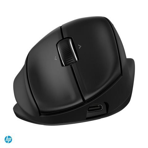 Accesorii IT - Mouse ergonomic wireless HP Tilt 725M, inclinat la 21 de grade, Bluetooth si receptor USB, 6000 DPI, 7 butoane, supercapacitor cu incarcare USB-C, negru, BH0Z5AA