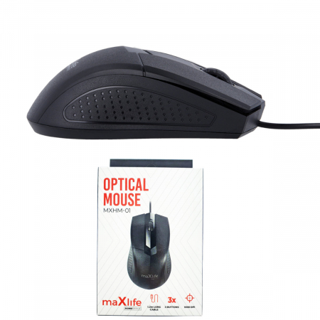 Mouse Optic cu fir, Maxlife Home Office MXHM-01, 1000 DPI, cablu 1.2m, dimensiuni 112 x 62 x 36 mm, negru [1]