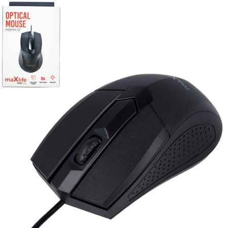 Mouse Optic cu fir, Maxlife Home Office MXHM-01, 1000 DPI, cablu 1.2m, dimensiuni 112 x 62 x 36 mm, negru [2]