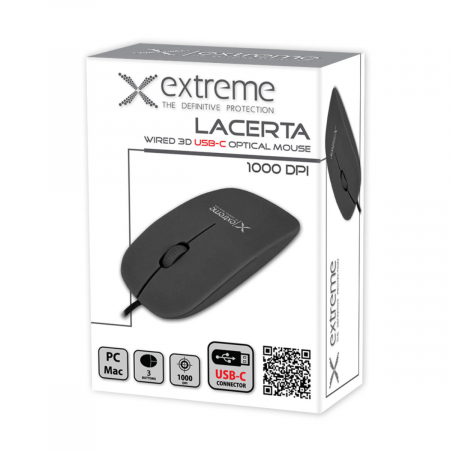 Mouse optic cu fir si conector USB-C, 3D, Extreme Lacerta 94670, 1000 DPI, 115 x 60 x 25 mm, cablu 120cm, negru [5]