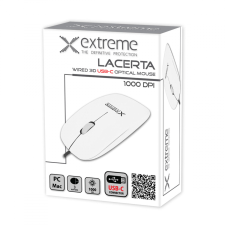 Mouse optic cu fir si conector USB-C, 3D, Extreme Lacerta 94674, 1000 DPI, 115 x 60 x 25 mm, cablu 120cm, alb [4]