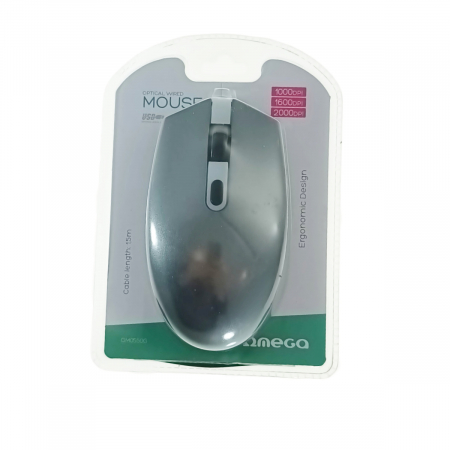 Mouse optic USB pe cablu, Omega 45541, 4 butoane, 2000DPI, cablu de 1.5m lungime, gri [5]