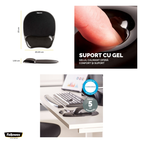Mouse pad Fellowes Crystal Gel cu suport pentru incheietura, 1.5 x 20.2 x 23 cm, negru [3]