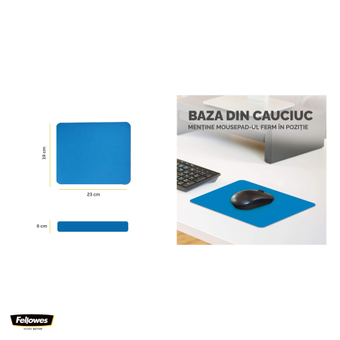 Mouse pad Fellowes din poliester, baza antiderapanta 5 mm, 230x190 mm, albastru [3]