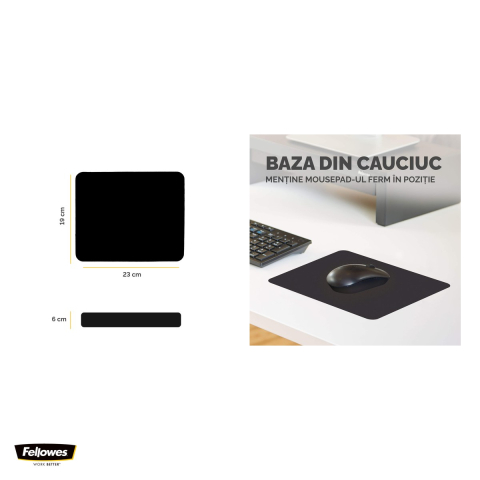 Mouse pad Fellowes din poliester, baza antiderapanta 5 mm, 230x190 mm, negru [3]