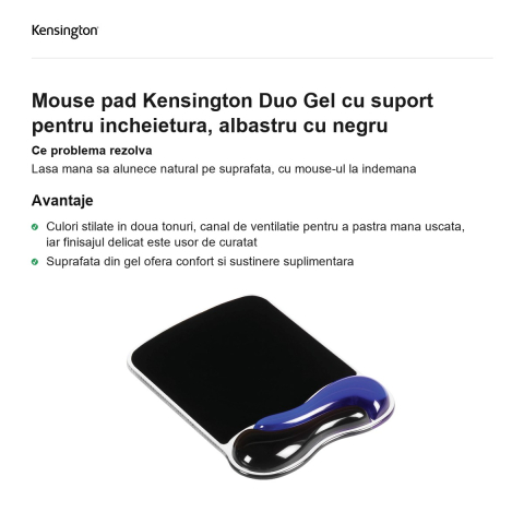Mouse pad Kensington Duo Gel cu suport pentru incheietura, albastru cu negru [1]