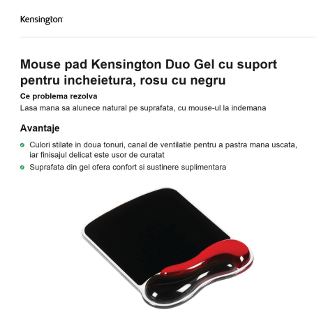 Mouse pad Kensington Duo Gel cu suport pentru incheietura, rosu cu negru [1]