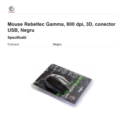 Mouse Rebeltec Gamma, 800 dpi, 3D, conector USB, Negru [2]
