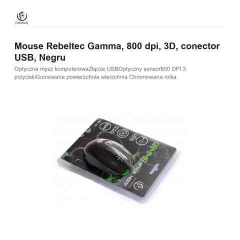 Mouse Rebeltec Gamma, 800 dpi, 3D, conector USB, Negru [1]