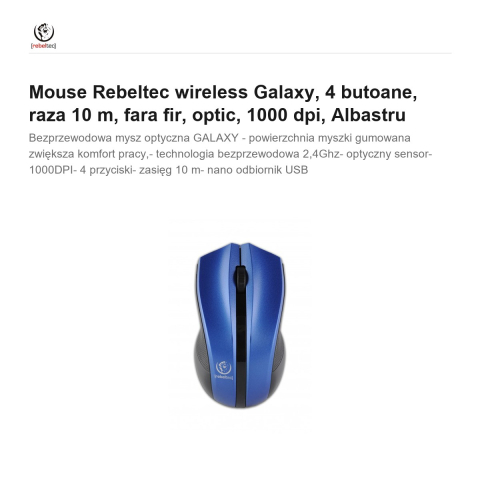 Mouse Rebeltec wireless Galaxy, 4 butoane, raza 10 m, fara fir, optic, 1000 dpi, Albastru [1]