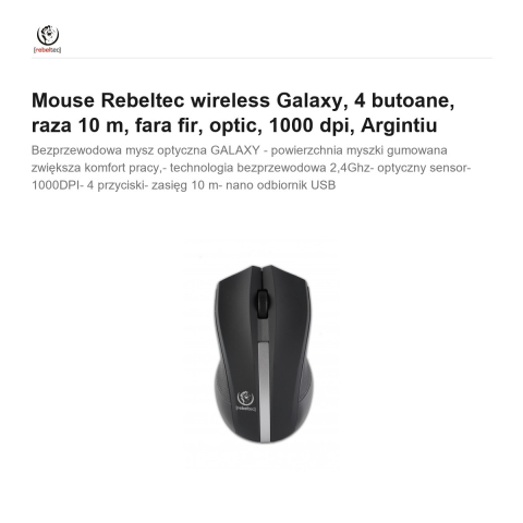 Mouse Rebeltec wireless Galaxy, 4 butoane, raza 10 m, fara fir, optic, 1000 dpi, Argintiu [1]