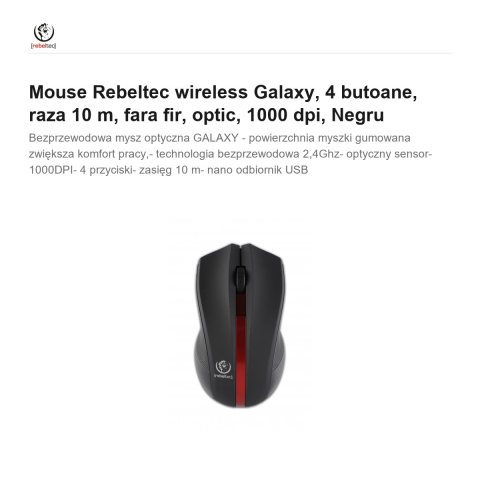 Mouse Rebeltec wireless Galaxy, 4 butoane, raza 10 m, fara fir, optic, 1000 dpi, Negru [1]