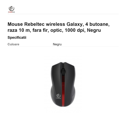 Mouse Rebeltec wireless Galaxy, 4 butoane, raza 10 m, fara fir, optic, 1000 dpi, Negru [2]