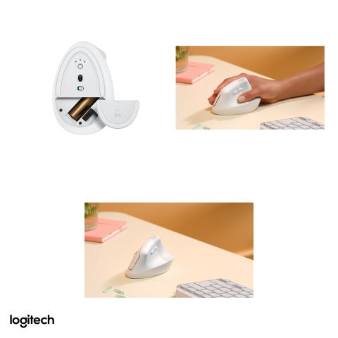Mouse vertical ergonomic wireless Logitech Lift, pentru dreptaci, 6 butoane, Logi Bolt si Bluetooth, unghi de 57 de grade, clicuri silentioase, Easy-Switch 3 dispozitive, alb-crem, 910-006475 [4]