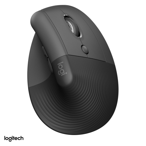 Accesorii IT - Mouse vertical ergonomic wireless Logitech Lift, pentru dreptaci, 6 butoane, Logi Bolt si Bluetooth, unghi de 57 de grade, clicuri silentioase, Easy-Switch 3 dispozitive, grafit, 910-006473