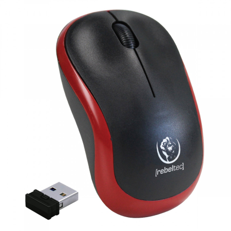 Accesorii IT - Mouse wireless 2.4 GHz cu receptor USB mini, Rebeltec Meteor, 1000 dpi, 3 butoane, 2 x AA, negru cu rosu