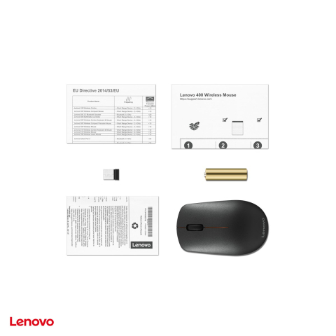 Mouse wireless Lenovo 400, receptor Nano USB 2.4 GHz, senzor optic 1200 DPI, 3 butoane, 1 baterie AA, ambidextru, negru, GY50R91293 [5]