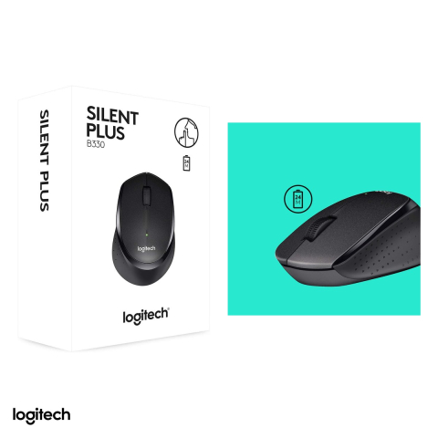 Mouse wireless Logitech B330 Silent Plus, 2.4 GHz, clicuri silentioase, senzor optic 1000 DPI, 3 butoane, pentru mana dreapta, 1 baterie AA, negru, 910-004913 [4]