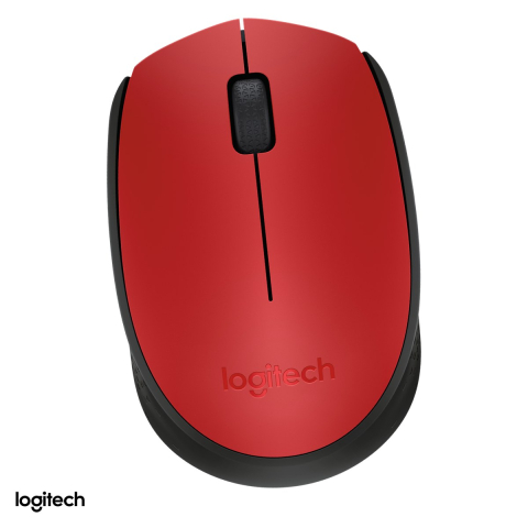 Accesorii IT - Mouse wireless Logitech M171, receptor USB nano 2.4 GHz, senzor optic 1000 DPI, 3 butoane, raza de lucru 10 m, 1 baterie AA, ambidextru, rosu cu negru, 910-004641