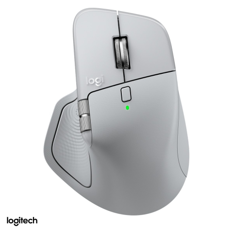Accesorii IT - Mouse wireless Logitech MX Master 4 cu feedback haptic, Bluetooth si receptor USB inclus, senzor Darkfield 200-8000 DPI, 8 butoane, rotita MagSpeed, Actions Ring, gri deschis, 910-007563