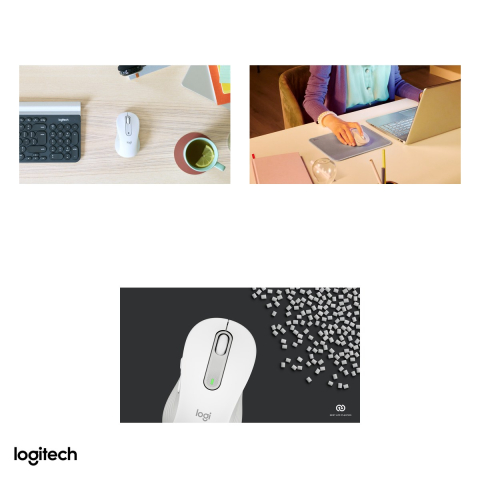 Mouse wireless Logitech Signature M650 L pentru mana dreapta, marime L, 5 butoane, receptor Logi Bolt inclus sau Bluetooth, rotita SmartWheel, clicuri silentioase, alb-crem, 910-006238 [4]