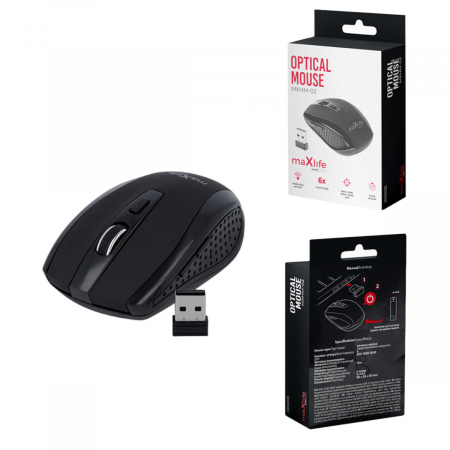 Mouse Wireless Maxlife Home Office MXHM-02, 800/1200/1600 DPI, 6 butoane, dimensiuni 98 x 58 x 35mm, negru [4]