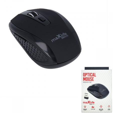 Mouse Wireless Maxlife Home Office MXHM-02, 800/1200/1600 DPI, 6 butoane, dimensiuni 98 x 58 x 35mm, negru [2]
