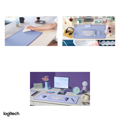 Mousepad de birou Logitech Desk Mat Studio Series, 700 x 300 x 2 mm, strat anti-varsare, baza antiderapanta din cauciuc natural, lila, 956-000149 [4]