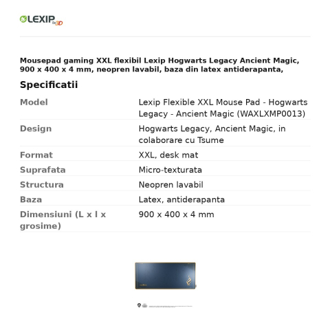 Mousepad gaming XXL flexibil Lexip Hogwarts Legacy Ancient Magic, 900 x 400 x 4 mm, neopren lavabil, baza din latex antiderapanta, WAXLXMP0013 [2]