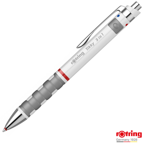 Instrumente scris multifunctionale - Multi-instrument Alb Triopen Tikky cu Sistem Gravitational, Creion Mecanic 0.7mm, Pix Albastru, Rosu si Radiera, Rotring