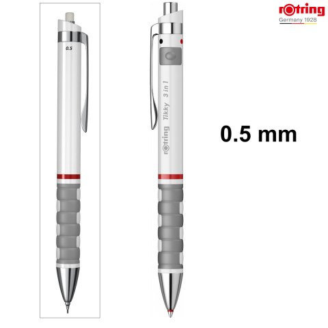 Multi-instrument Triopen Alb Tikky cu Sistem Gravitational, Creion Mecanic 0.5mm, Pix Albastru, Negru si Radiera, Rotring [1]