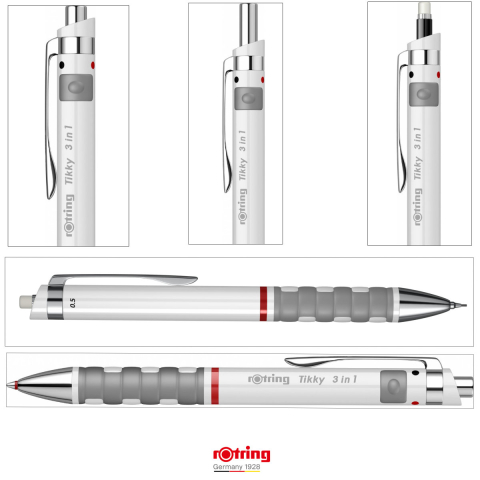 Multi-instrument Triopen Alb Tikky cu Sistem Gravitational, Creion Mecanic 0.5mm, Pix Albastru, Negru si Radiera, Rotring [2]